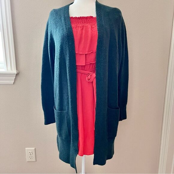 Madewell cozy cardigan sweater hunter green long wool alpaca front pockets small - Picture 8 of 9